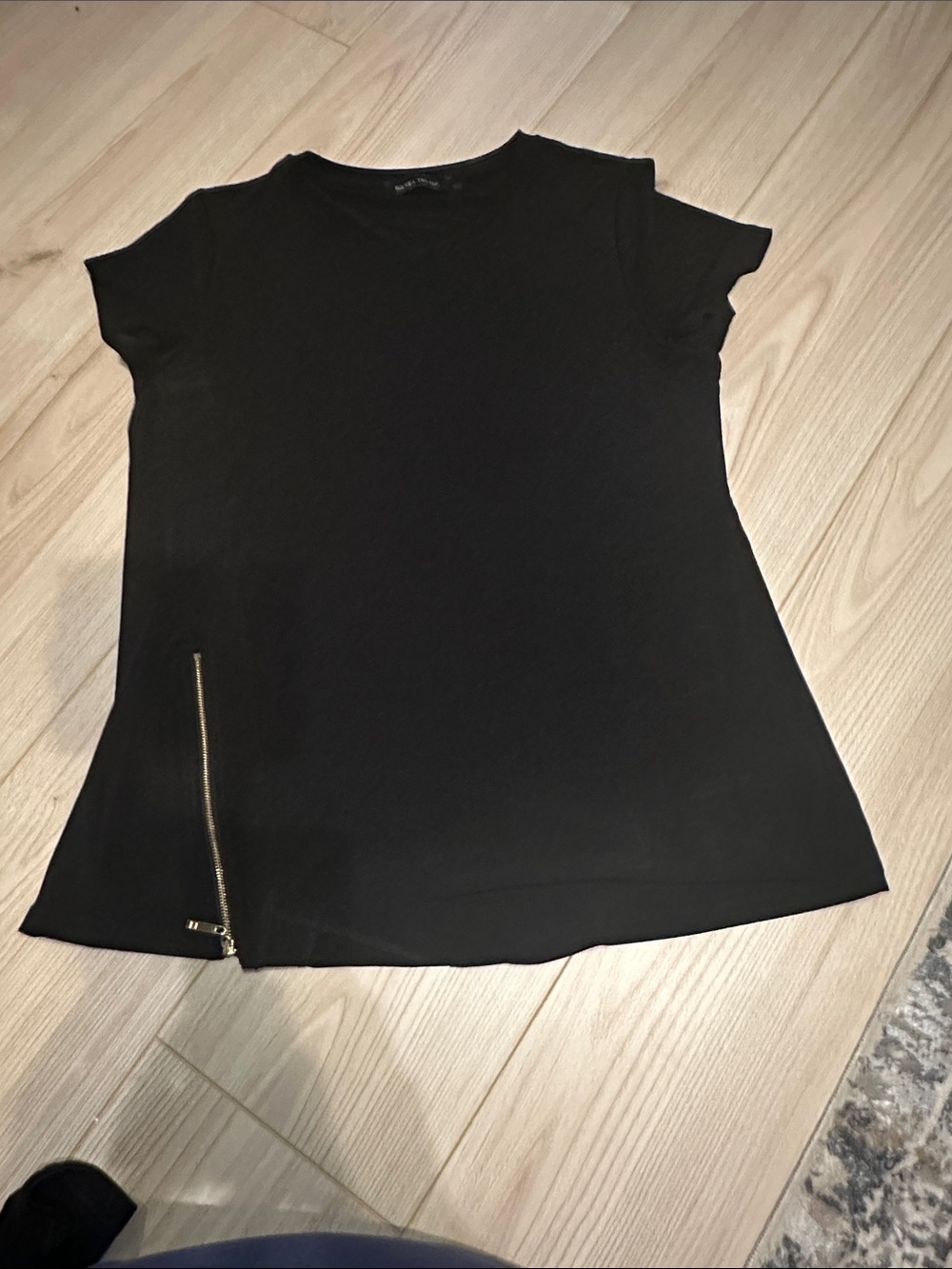 Ivanka Trump Black Short-Sleeve Tee with Gold Side Zipper